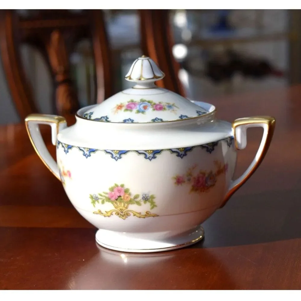 Vintage Noritake Fine China Sugar Jar with Lid - Floral Design and Gold Trim